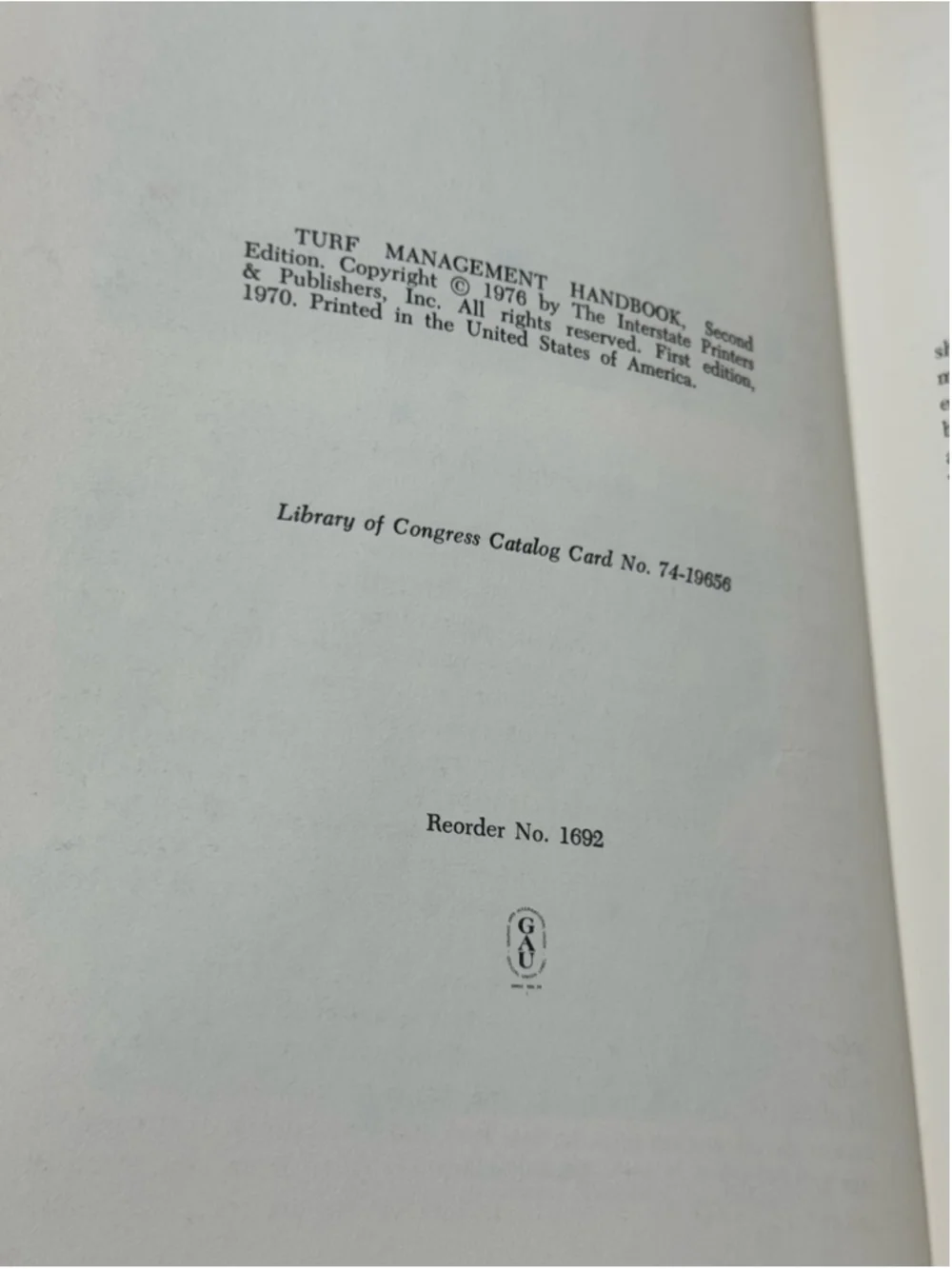 Turf Management Handbook by Howard B. Sprague 1976 Hardcover